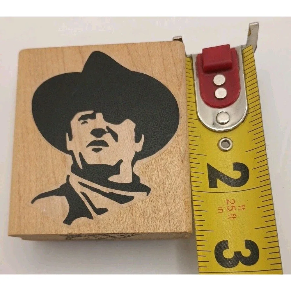 Mounted Rubber Stamp Cowboy John Wayne Western Man Rodeo Movie Face Look